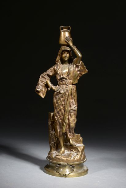 null Gaston Veuvenot LEROUX (Paris, 1854-Bordeaux, 1942).

Jeune fille arabe.

Bronze...