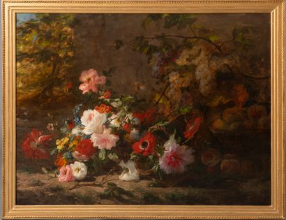 null Eugène PETIT (Paris, 1839 - Paris, 1886).

Still life with peaches, grapes,...