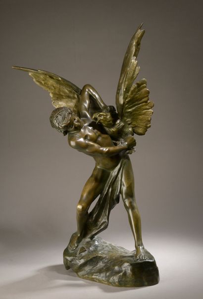 null Jean VERSCHNEIDER (Lyon, 1872-1943).

L'aigle attrapé.

Bronze à patine brune...