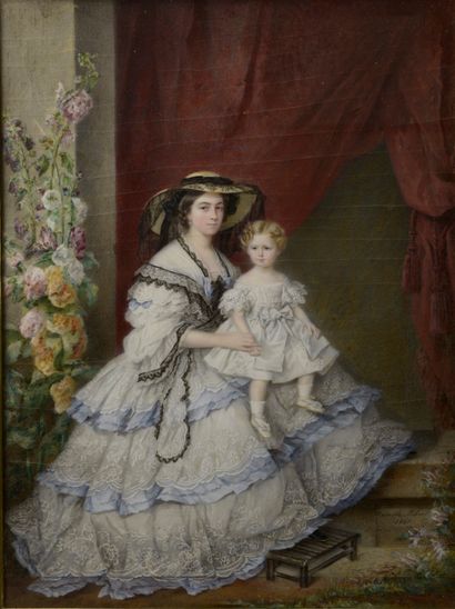 null Camille Cornélie ISBERT (Paris, 1825-1911).

Portrait d'une femme en crinoline...