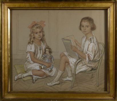 null Alice Dick DUMAS (Paris, 1878 - ?).

Portrait of two children.

Drawing in black...