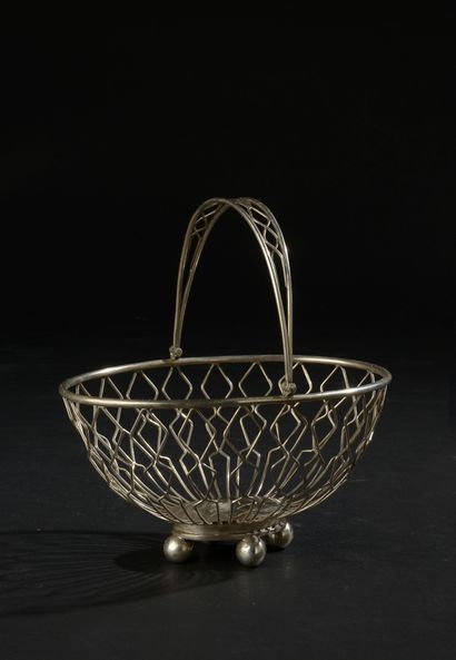 null Large silver basket 800 thousandths openwork fluted and embossed with garden...