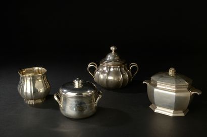 null Four pots of which three covered in silver 950 thousandths and two posed on...
