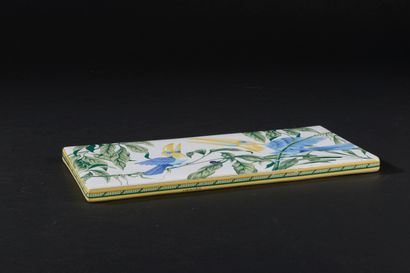 null Rectangular earthenware trivet model ''Les Toucans'', with polychrome printed...