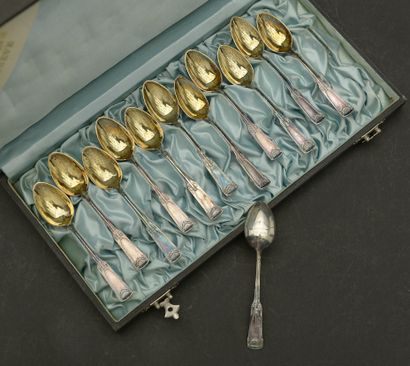 null Twelve small spoons out of gilded silver 950 thousandth, the stem and the spoon...