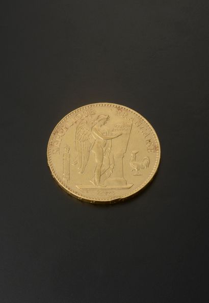 null 
Gold coin of 100 Francs with the Genius of the Republic dated 1879 workshop...