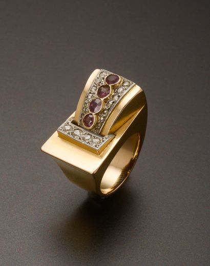 Tank ring in 18k yellow gold and 800 thousandths...