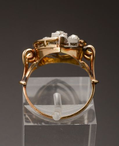 null Ring in 18k pink gold, and round and oval old-cut diamonds, eight-eighths and...