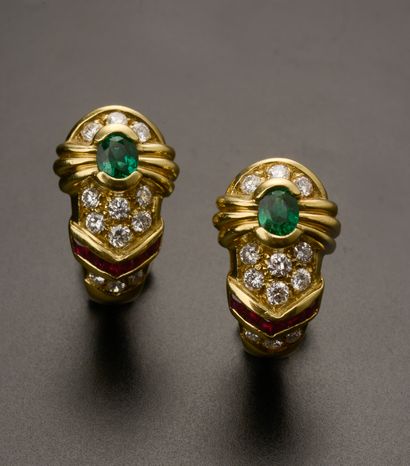 null Pair of 18k yellow gold earrings set with twenty-four modern brilliant-cut diamonds,...