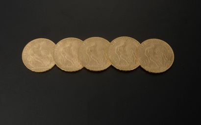 null 
Five gold coins of 20 Francs with the profile of Marianne dating from 1913.




Diameter...