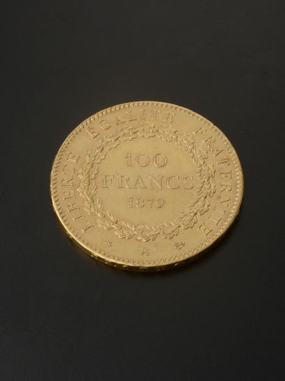 null 
Gold coin of 100 Francs with the Genius of the Republic dated 1879 workshop...