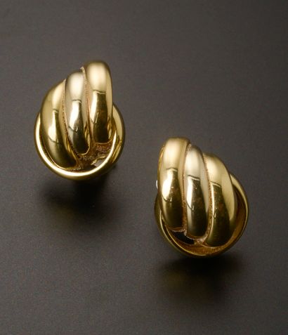Pair of three-tone 18k gold earrings featuring...