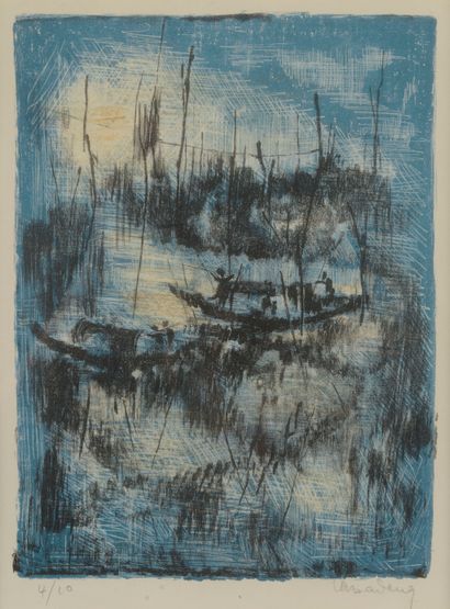 Dang LEBADANG (1921-2015).

Barques.

Lithographie...