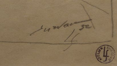 null Léopold SURVAGE (1879-1938). 

Trois personnages à l'oiseau.

Crayon sur papier...