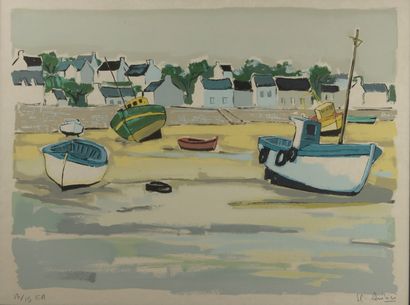 null Jean-Claude QUILICI (born in 1941).

Boats at low tide in Brittany.

Lithograph...