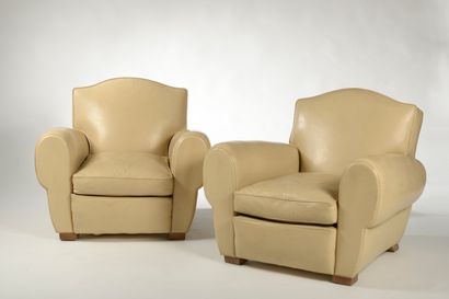 Pair of club armchairs upholstered in cream...