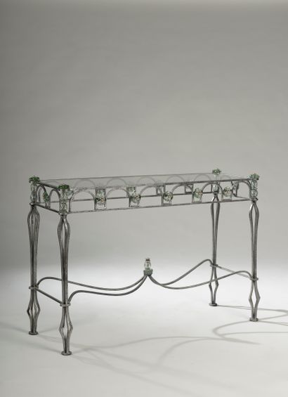 Rectangular console table all faces in wrought...