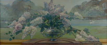 null André́ VERDILHAN (1881-1963).

Bouquet de lilas devant une fenêtre donnant sur...