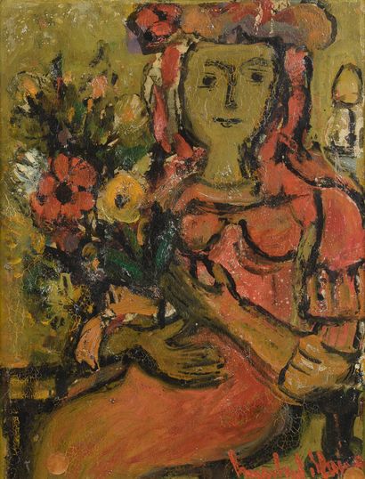 null School of Paris, 20th century.

Bride with bouquet and House.

Two oil on canvas...
