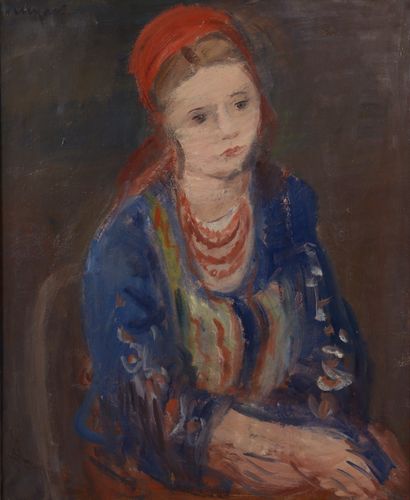 null Joachim WEINGART (1895-1945).

Femme au foulard rouge.

Huile sur toile signée...