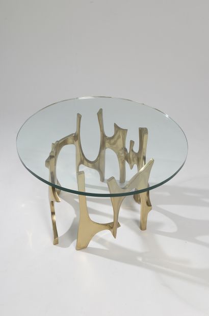 null Fred BROUARD (1944-1999).

Petite table basse modèle "Dentelles" en bronze poli,...