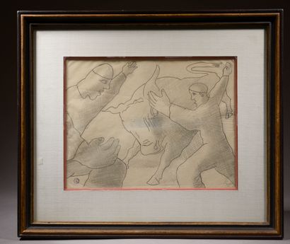 null Léopold SURVAGE (1879-1968). 



Scène de tauromachie.



Crayon sur papier...