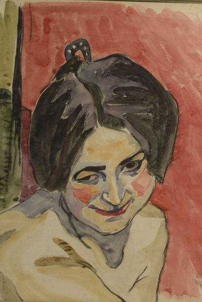null Maurice LE SCOUÉZEC (1881-1940).

Portrait of a woman with black hair on a red...