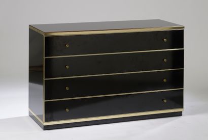 Large chest of drawers laminated black gloss,...
