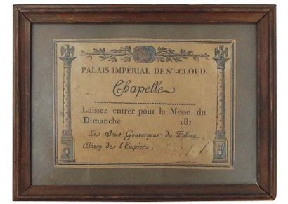 null BILLET d'ACCÈS à la chapelle du Palais Impérial de Saint-Cloud (pliures et insolation)...