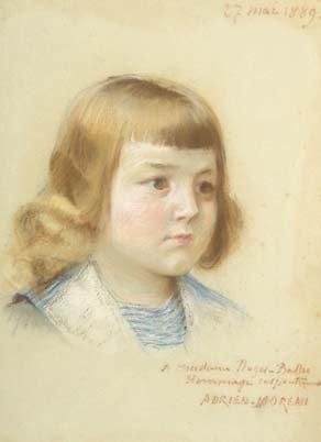 Adrien MOREAU (Troyes, 1843 - Paris, 1906) Portrait de jeune enfant Pastel, dédicacé...