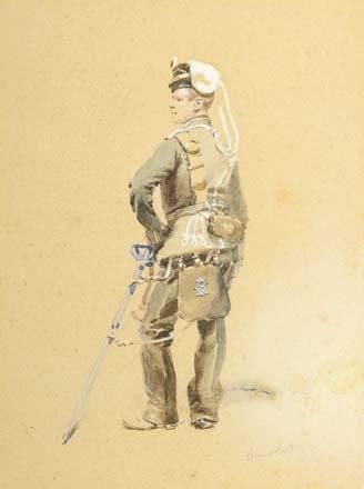 Édouard DETAILLE (Paris, 1848 - 1912) Militaire debout Aquarelle et gouache, signé...
