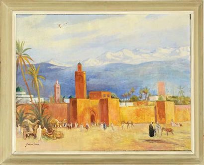 Jacques SIMON (Paris, 1875 - Carolles, 1965) Marrakech Gouache sur toile, signée...