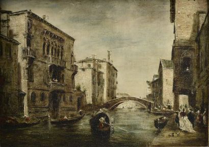 null Édouard-Jacques DUFEU (1836-1900).

Gondoles à Venise.

Huile sur panneau de...