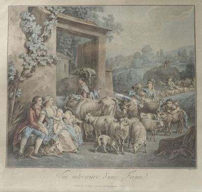 null D'après Jean-Baptiste I HUET (1745-1811).

Vue intérieure d'une ferme et retour...