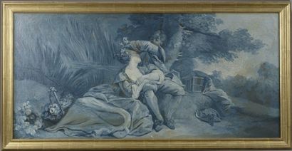 null French school of the 19th century. 

Gallant scene.

Oil on canvas in blue (stains)....