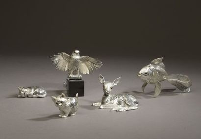 CHRISTOFLE.

Cinq sculptures en métal argenté...