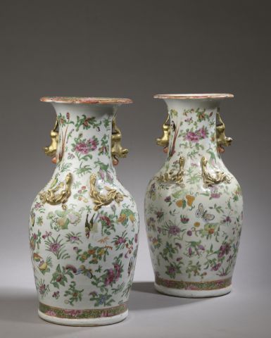 Pair of porcelain vases of baluster form,...
