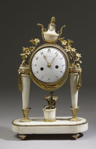 Portico clock in white marble and chased...