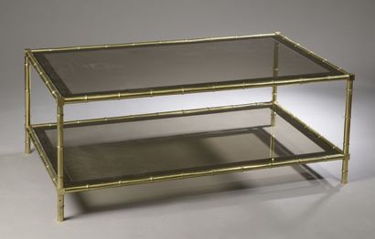 Coffee table with gilded brass bamboo and...