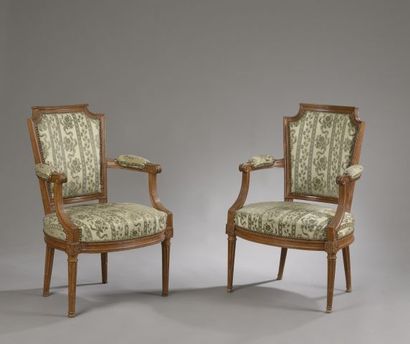 Pair of beechwood cabriolet armchairs with...