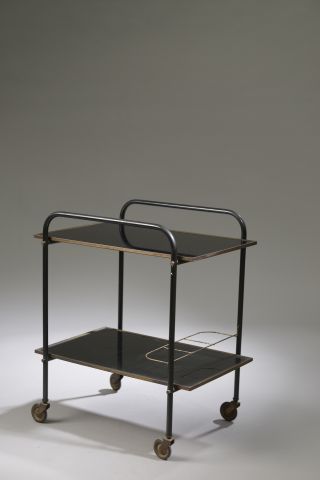 Small rolling side table in black lacquered...