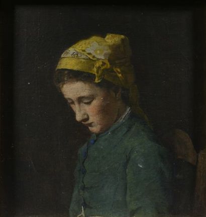 null 
École française du XIXe siècle.




Portrait de femme au foulard jaune dans...