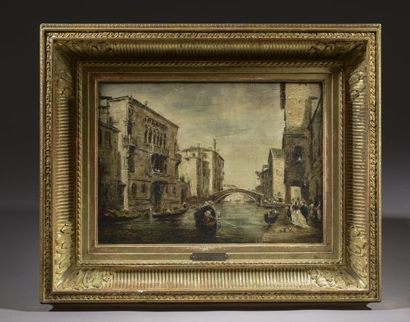 null Édouard-Jacques DUFEU (1836-1900).

Gondoles à Venise.

Huile sur panneau de...
