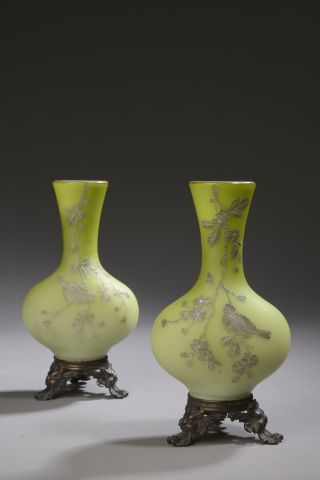 Pair of small vases out of white and green...
