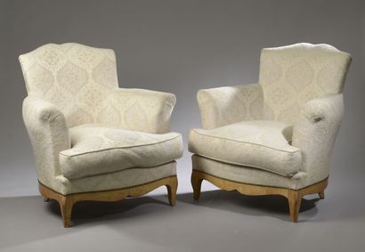 Pair of sycamore veneered club armchairs,...
