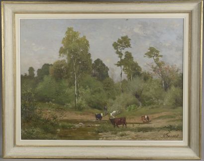 null Antonin FANART (1831-1903).

The herd at the river.

Oil on canvas signed lower...