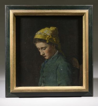 null 
École française du XIXe siècle.




Portrait de femme au foulard jaune dans...