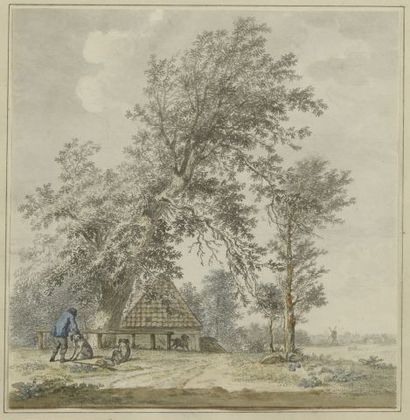 null Attribué à Hermanus Petrus SCHOUTEN (1747-1822). 

Paysage, chasseur et ses...