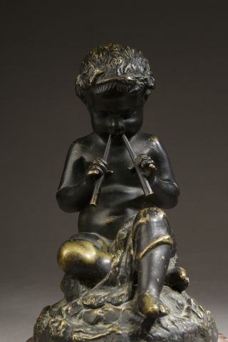 null After Étienne Maurice Falconet

Child playing aulos. 

Bronze with brown patina,...