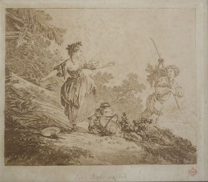 null D'après Jean-Baptiste I HUET (1745-1811).

Angelots peintres et musiciens.

Deux...